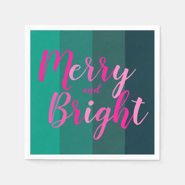 Christmas Party Merry and Bright Green Pink Pappersservett (Framsidan)