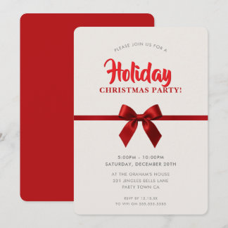 CHRISTMAS PARTY modern elegant red ribbon bow Julkort