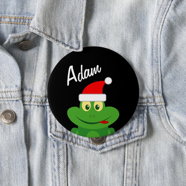 Christmas party name buttons with funny Santa frog Knapp (In Situ)