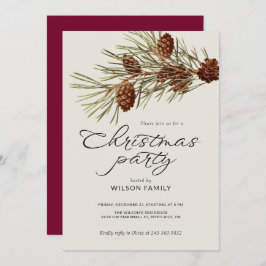 Christmas Party Pine Branch Modern Script Holiday Inbjudningar