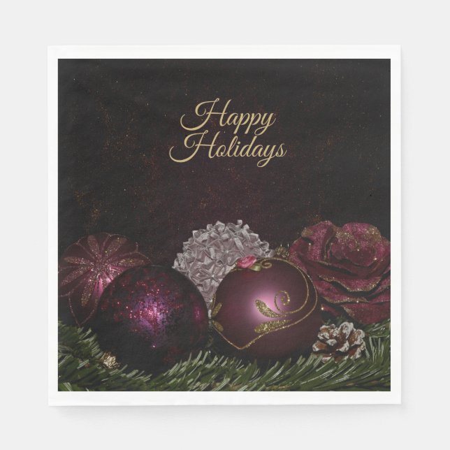 Christmas Party Pink Ornament Green Leaves Black Pappersservett (Framsidan)