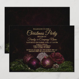 Christmas Party Pink Ornaments Green Leaves Black Inbjudningar