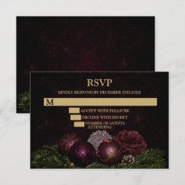 Christmas Party Pink Ornaments Green Leaves Black OSA Kort