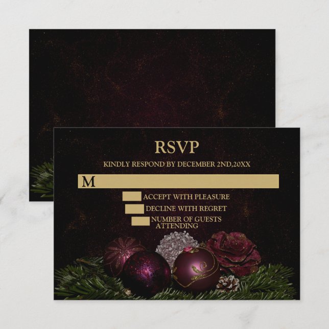 Christmas Party Pink Ornaments Green Leaves Black OSA Kort (Fram/baksida)