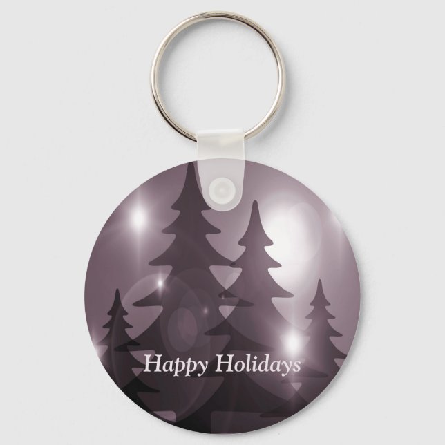 Christmas Party Pink Trees Holiday Winter Elegant Nyckelring (Framsida)