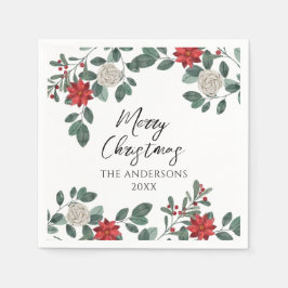 Christmas Party Red Green Floral Pappersservett