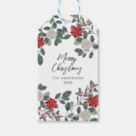 Christmas Party Red Green Floral Presentetikett