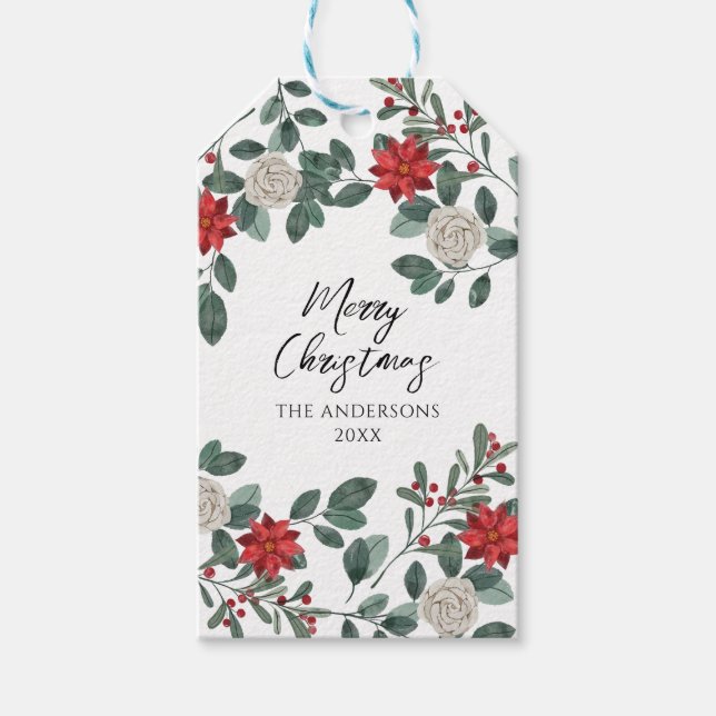 Christmas Party Red Green Floral Presentetikett (Framsidan)