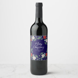 Christmas Party Red Green Floral Vinflaska Etikett