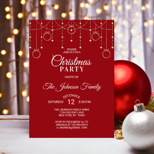 CHRISTMAS PARTY RED Guld Glitter Stars Inbjudningar