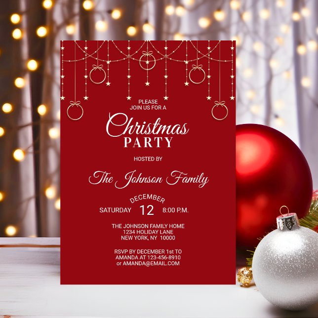 CHRISTMAS PARTY RED Guld Glitter Stars Inbjudningar (CHRISTMAS PARTY RED Gold Glitter Stars Invitation)