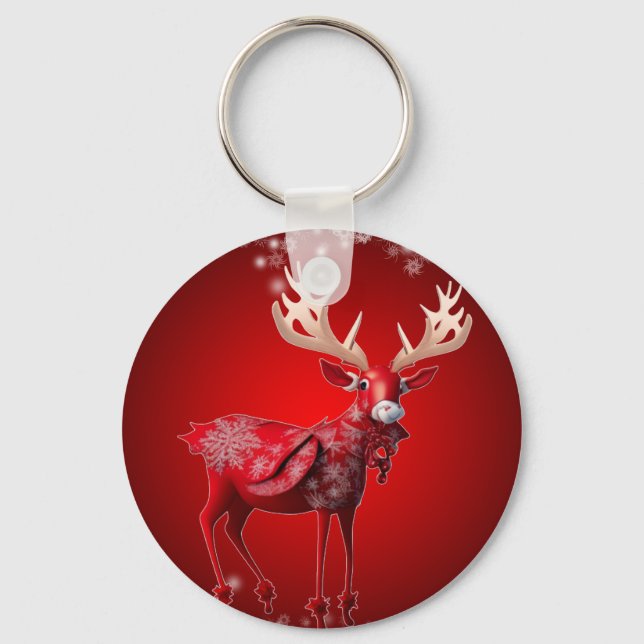 Christmas Party Red Reindeer Winter Holidays Nyckelring (Framsida)