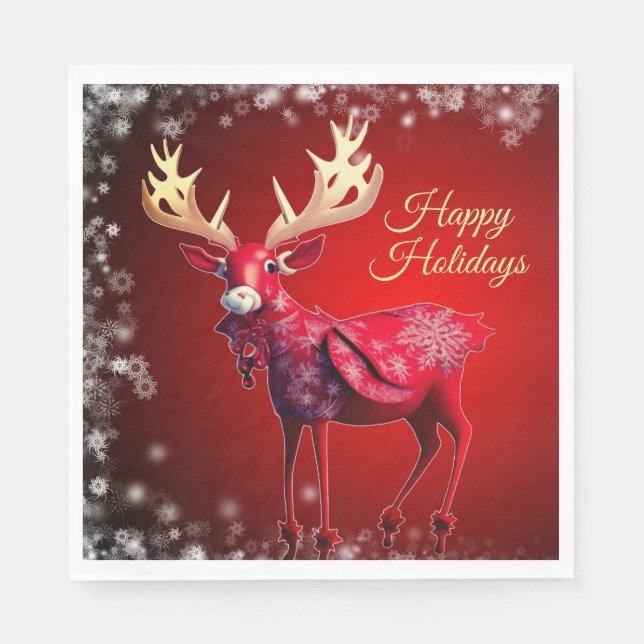 Christmas Party Red Reindeer Winter Holidays Pappersservett (Framsidan)