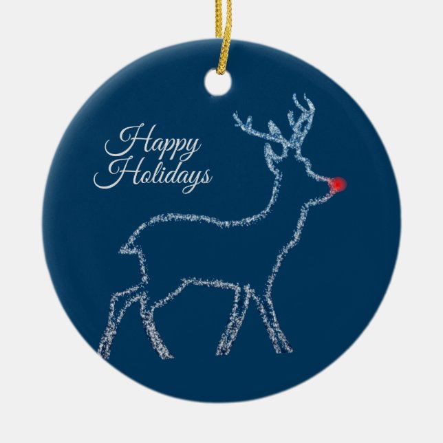 Christmas Party Reindeer Blue Sky Rustic Elegant Julgransprydnad Keramik (Framsidan)