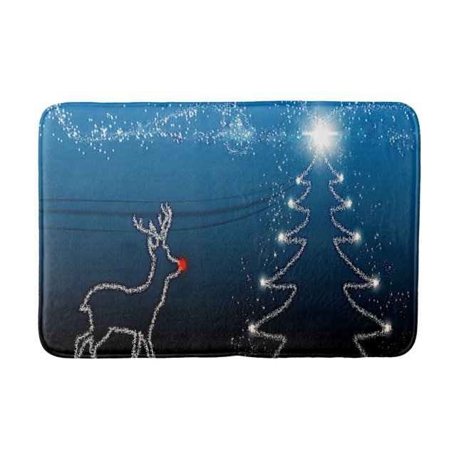 Christmas Party Reindeer Tree Blue Sky Shiny Stars Badrumsmatta (Framsidan)