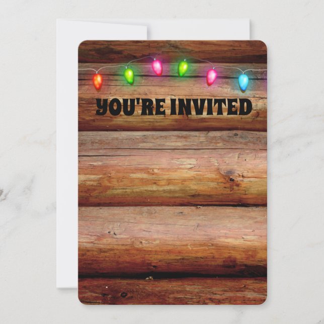 CHRISTMAS PARTY RUSTIC LOG CABIN INVITATIONS INBJUDNINGAR (Framsida)