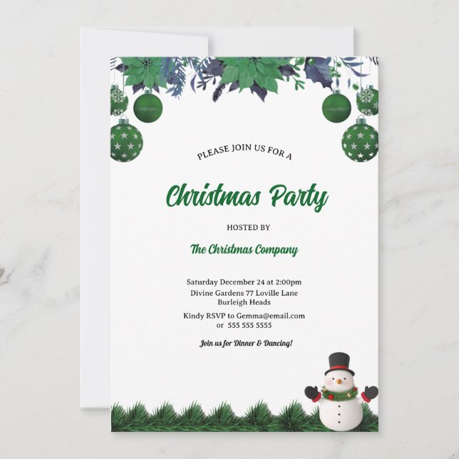 Christmas Party Santa Claus Modern in Green Invita Inbjudningar (Framsida)