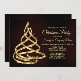 Christmas Party Shiny Golden Ribbon Tree Sparkle Inbjudningar