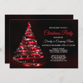 Christmas Party Shiny Red Ribbon Tree Sparkle Inbjudningar