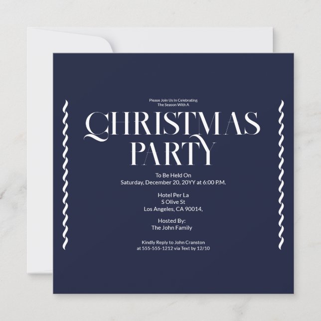 Christmas Party Vintage Elegant blue Invitation (Framsida)