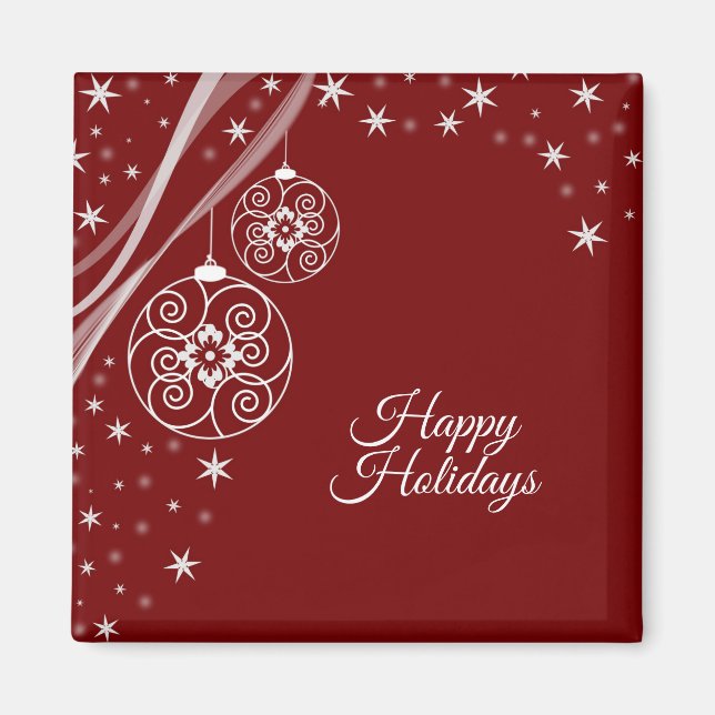 Christmas Party White Ornaments Stars Red Elegant Magnet (Framsidan)