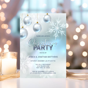 CHRISTMAS PARTY Winter Snö Snöflingor Blue Silver Inbjudningar