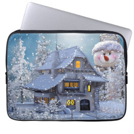 Christmas Party Winter White Snowman Blue Laptop Fodral