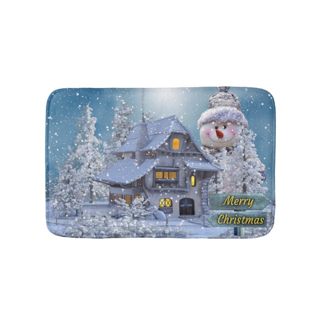 Christmas Party Winter White Snowman Blue Rustic Badrumsmatta (Framsidan)