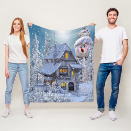 Christmas Party Winter White Snowman Blue Rustic Fleecefilt