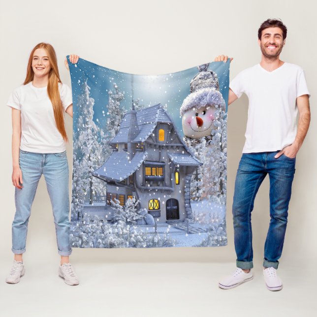 Christmas Party Winter White Snowman Blue Rustic Fleecefilt (På plats)
