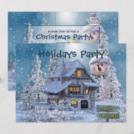 Christmas Party Winter White Snowman Blue Rustic Inbjudningar