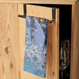 Christmas Party Winter White Snowman Blue Rustic Kökshandduk