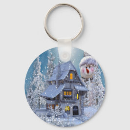 Christmas Party Winter White Snowman Blue Rustic Nyckelring