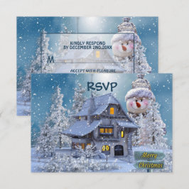 Christmas Party Winter White Snowman Blue Rustic OSA Kort