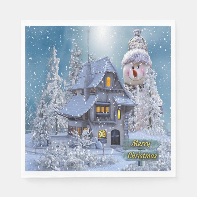 Christmas Party Winter White Snowman Blue Rustic Pappersservett (Framsidan)