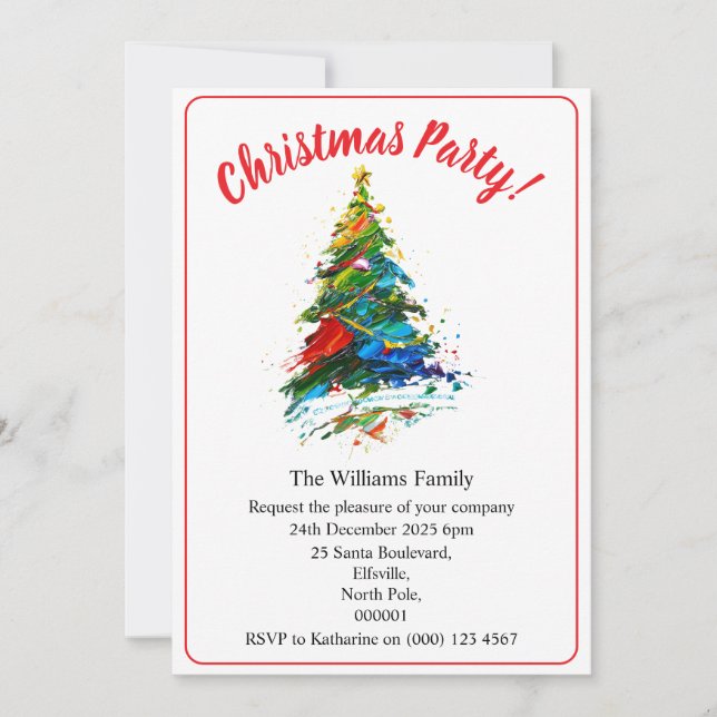 Christmas Party Xmas Tree Oil Painting Inbjudningar (Framsida)
