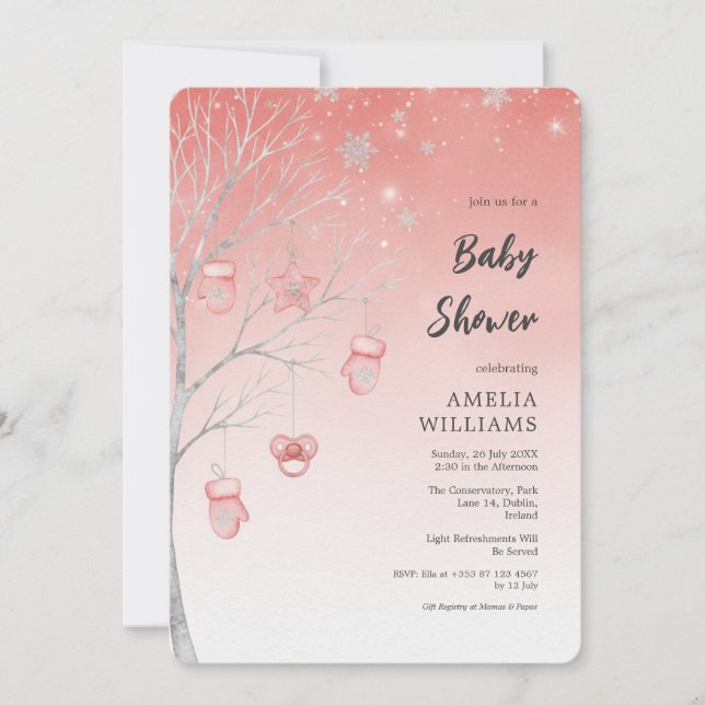 Christmas Pastel Red Winter Tree Baby Shower Inbjudningar (Framsida)