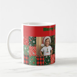 Christmas patchwork green red two photo coffee mug kaffemugg