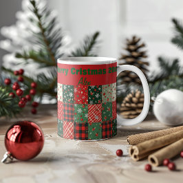 Christmas patchwork pattern green red kaffemugg
