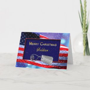 CHRISTMAS - PATRIOTISK - SOLDIER - FLAGGA/SNOWING HELGKORT