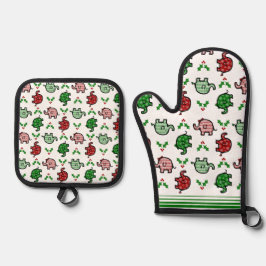Christmas-Pattern Elephant Oven Mitt & Pot Holder