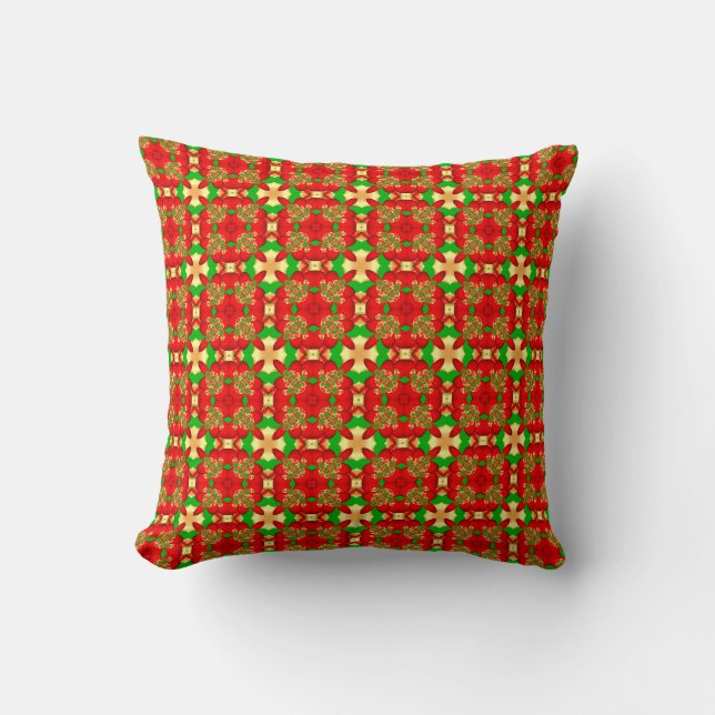 Christmas Pattern Gold, Red and Green, Kudde (Framsida)