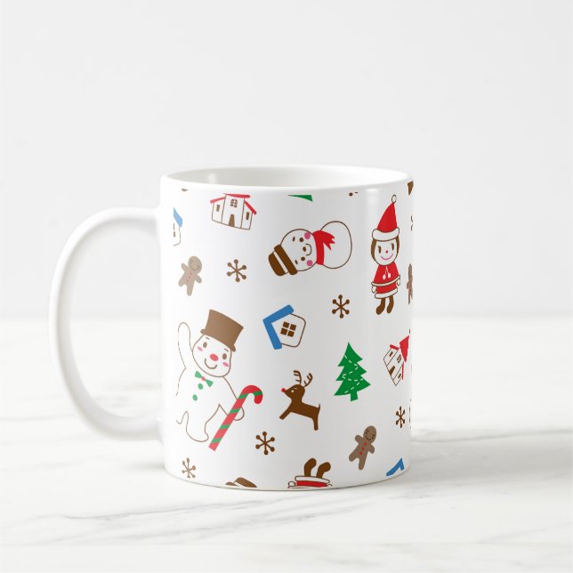 Christmas pattern icon santa tree happy gift Mug Kaffemugg (Vänster)