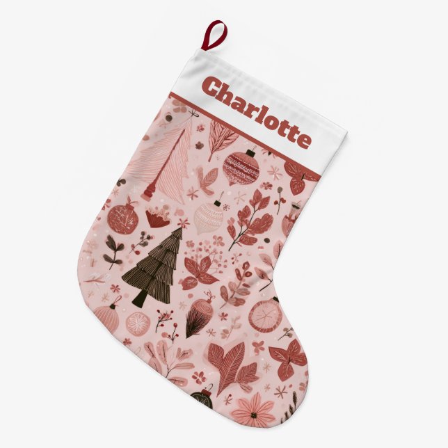 Christmas Pattern Photo | Pink Christmas Stocking Stor Julstrumpa (Framsidan (Hängande))