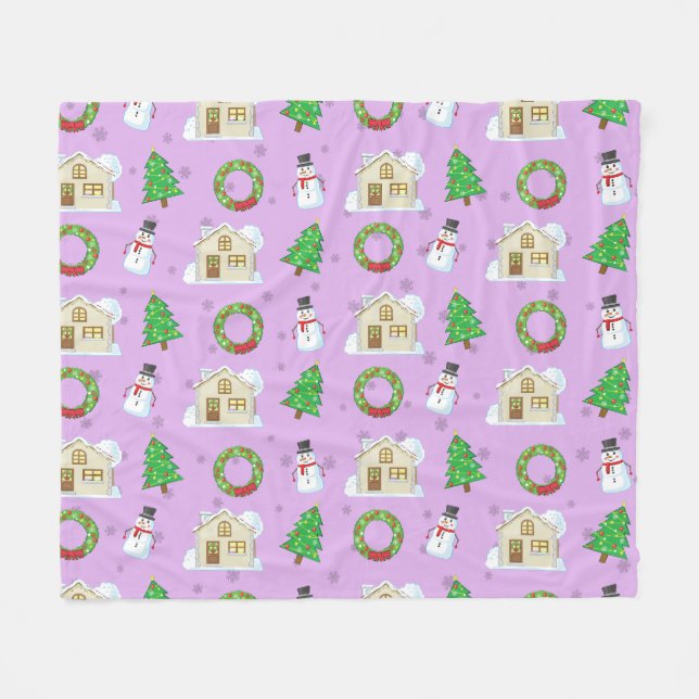 Christmas Pattern - Purple Background  Fleecefilt (Framsidan (Horisontell))