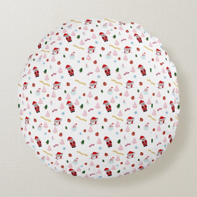 Christmas Pattern Round Pillow Rund Kudde (Framsidan)