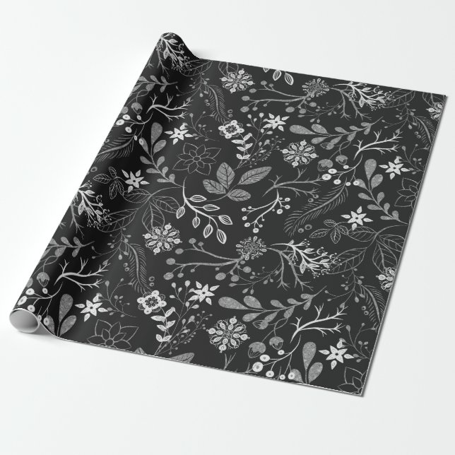 Christmas Pattern Silver White Wrapping Paper Presentpapper (Utrullad)