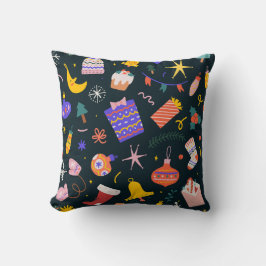 christmas patterned cushion gifts, bells and socks kudde