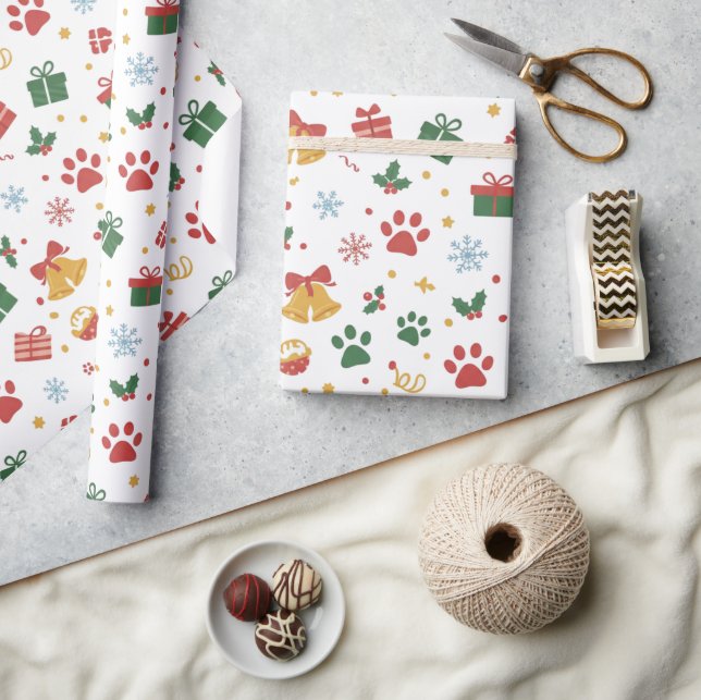 Christmas Paw Prints & Gifts Wrapping Paper Presentpapper (Hantverk)