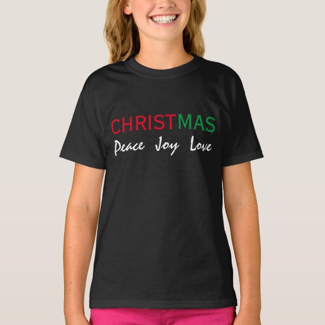 CHRISTMAS PEACE JOY KÄRLEK TYPOGRAPHY T SHIRT (Framsida)
